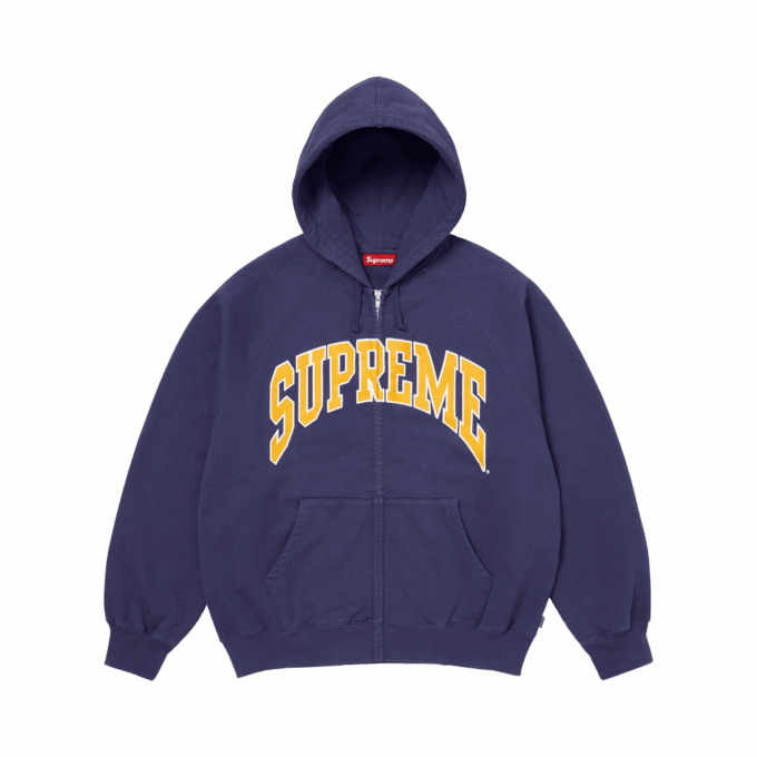 Supreme Cracked Raglan Zip Up Hooded Sweatshirt 'Washed Navy'