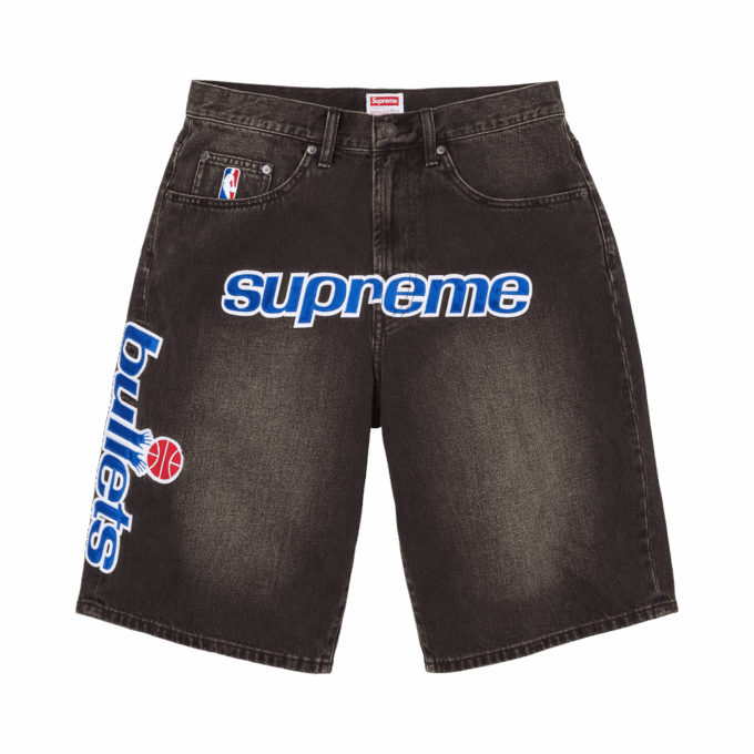 Supreme x Mitchell & Ness Washington Bullets Baggy Denim Short 'Washed Black'