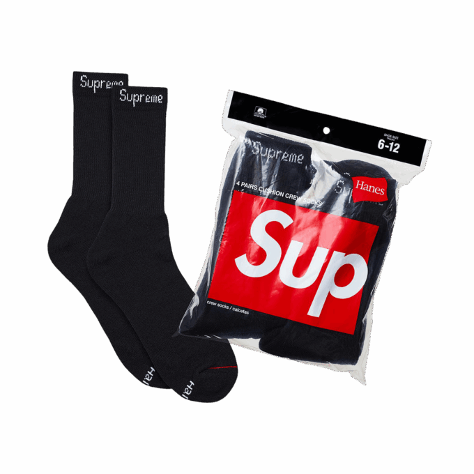 Supreme x Hanes Crew Socks (4 Pack) 'Black'