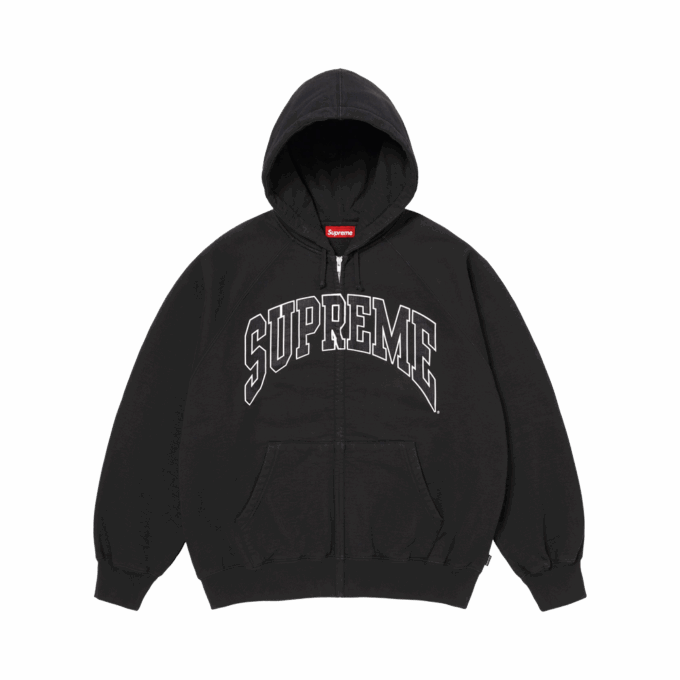 Supreme Cracked Raglan Zip Up Hooded Sweatshirt 'Black'