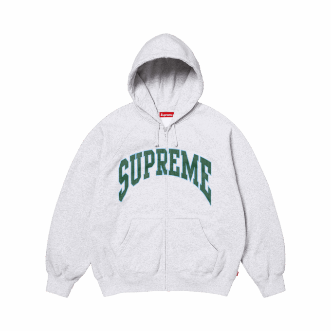 Supreme Cracked Raglan Zip Up Hooded Sweatshirt 'Ash Grey'